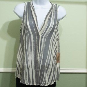 SM Forever 21 sheer V-neck gray and cream shell